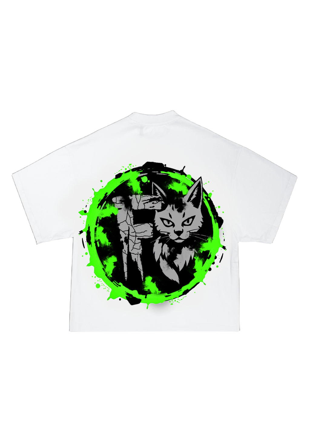 SS -  Green Monarch  Street Cat White Crop T-Shirt
