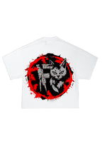 SS - Red Monarch Street  Cat White Crop T-shirt